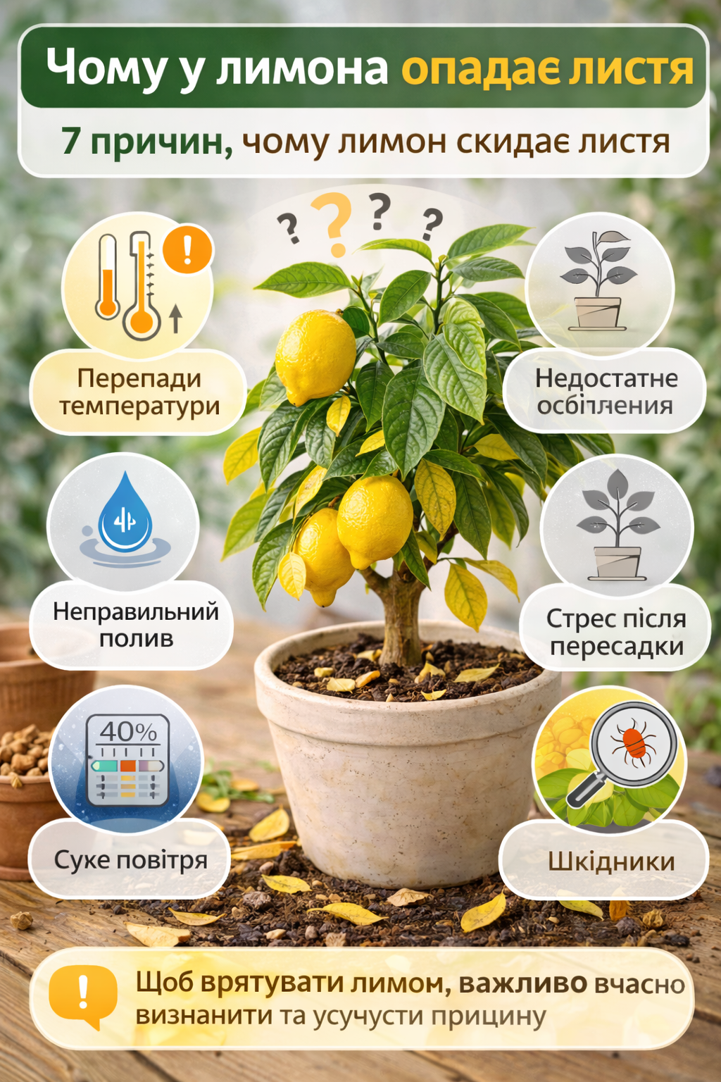 Чому лимон скидає листя